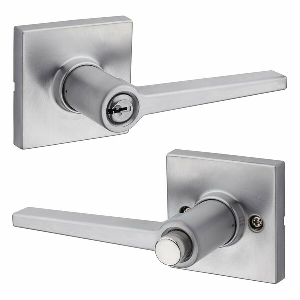 Safelock Daylon Lever, Square Rose Push Button Entry Lock, RCAL Latch and RCS Strike Satin Chrome Finish SL6000DALSQT-26D